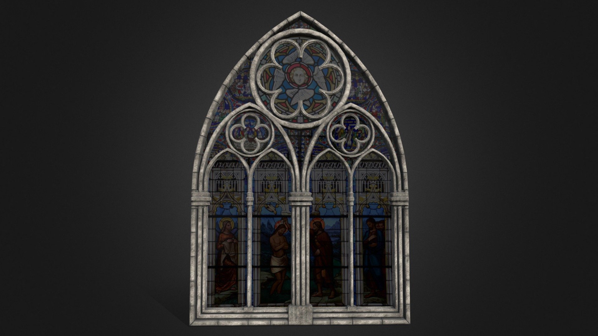 A big gothic window with stained/painted glass.
The emision for the glass is set a little high so you can see some of the subject. Of course, this is not realistic.   




Vertices: 6830

Edges: 13703

Face: 6857

Triangles: 13472

The Blender scene with the volumetric rendering for the examples shown here is included separately in the package. 
See this previews of a real volumetric rendering in Blender with this window (no composting fake). 



Feel free to check out my other free models 3d model