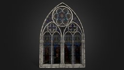 Big gothic window with stained/painted glass