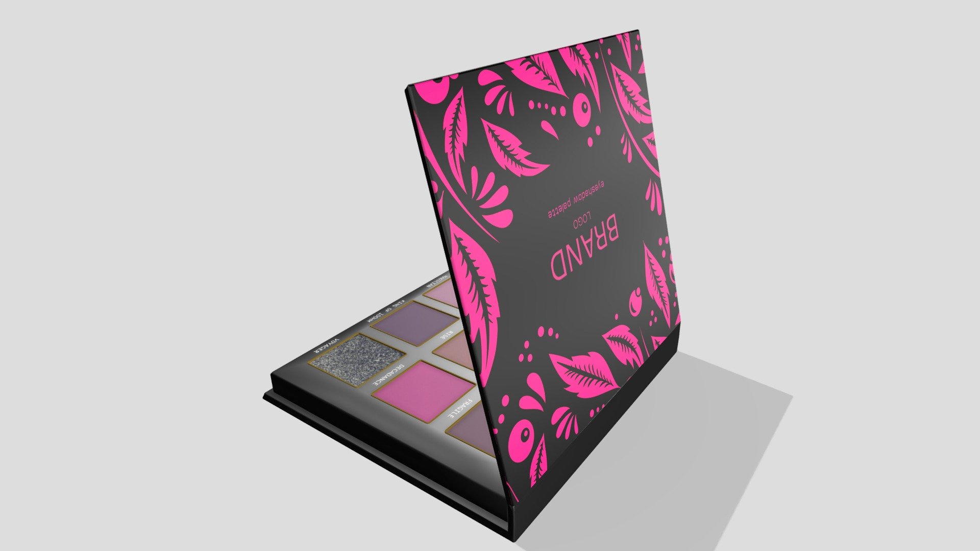 Cosmetic Eyeshadow Palette 3D models with text/brand/colors template. Includes models with/without mirror. 2 ready project with tuned materials for Standart and Corona render. All main parts are presented as separate parts therefore colors of objects are easy to be modified and standard parts are easy to be replaced or removed. All objects are named and grouped for ease of objects selection and scene management. Created slider to open/close cap. Perfect for closeups. No special plug-ins necessary to use this product.

Includes c4d, fbx, 3ds, stl and obj files + textures.

You can buy this 3D model on cgtrader, artstation, turbosquid or here.

This 3D model is included in:

Cosmetic Pack

Enjoy 3d model