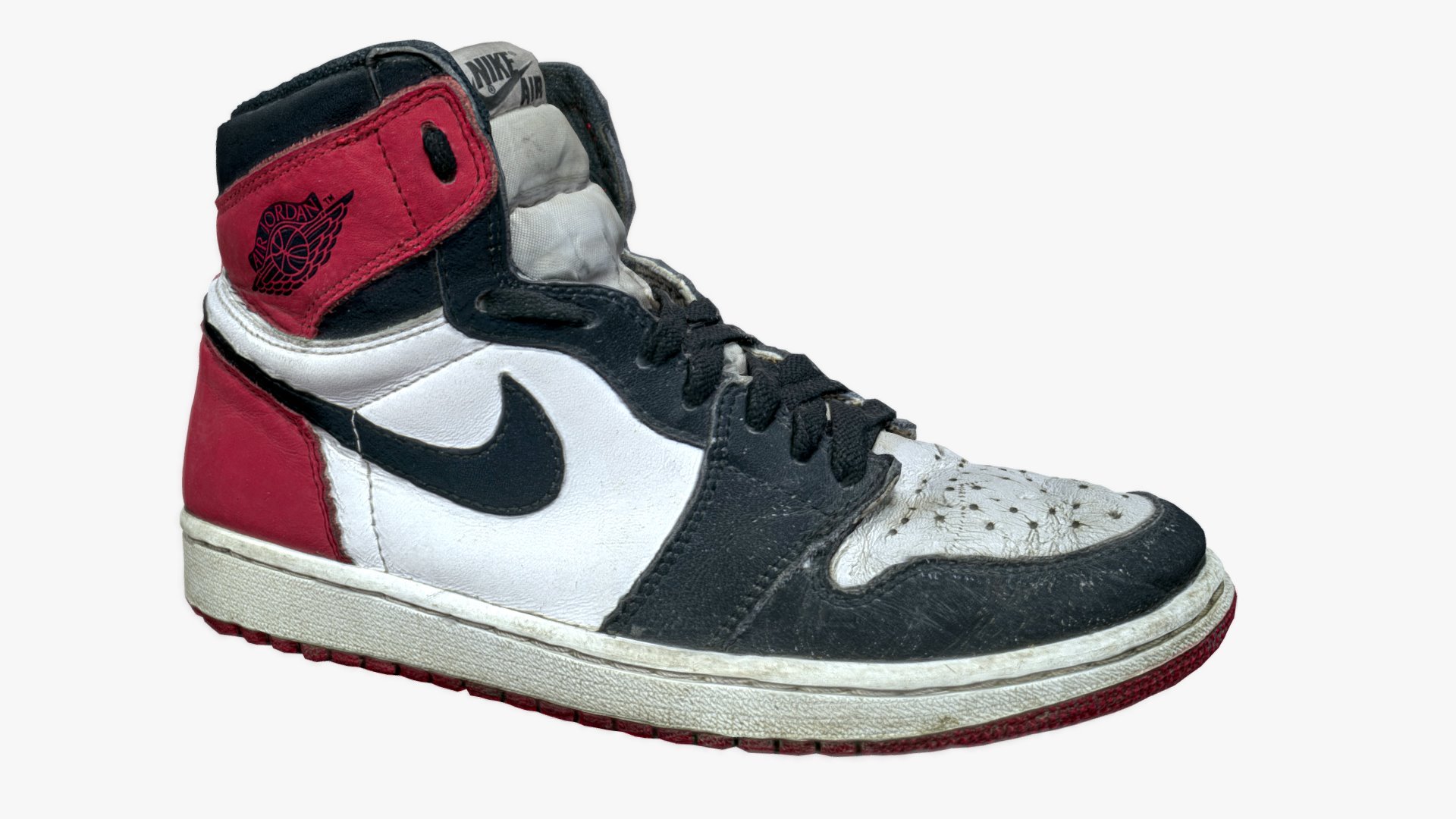 3D Scan i made of my Jordan 1 black toes from 2016. I have used them quite a lot&hellip; But i thought it would be cool to make a scan of some worn sneakers. since 3D Shoes are normally super perfect! The has been procssed with RealityCapture then Zbrush and then rendered in 3DSMAX/Vray The Shoe is 25k Polys. Its mainly Displacement making all the detail. Which is baked down from the highpoly - Jordan 1 Black Toe 2016 Photoscann - 3D model by Mads Lind Nicolaisen (@madslindnicolaisen) 3d model
