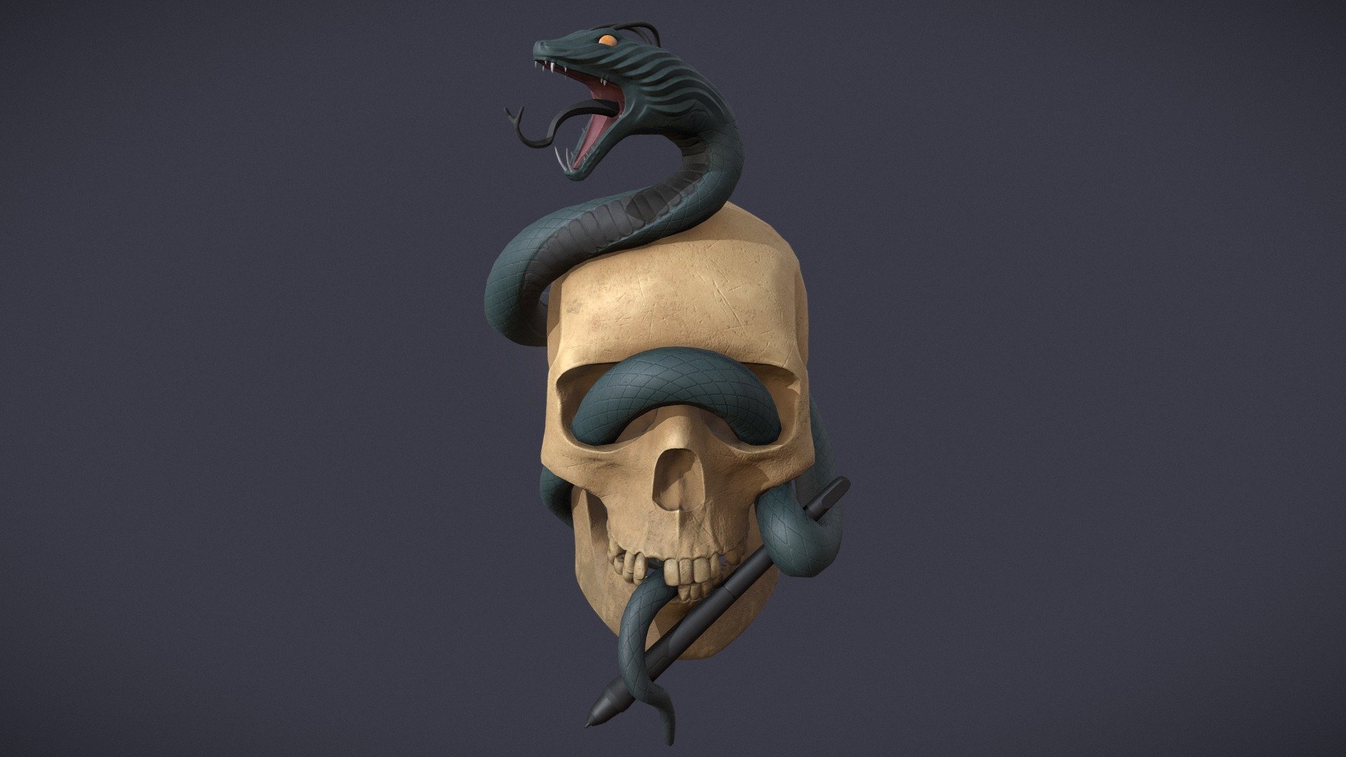 Glad to share with you this work. After long interruption due to large amount of work, I back again to sculpting. At start I planned to practice in creating anatomic correct scull, but later I have decided to create a full AAA pipline work. Feel free to leave feedback. Any criticism is welcome.

Sculpted in zBrush. Retopoliged and unwraped in 3ds Max.

Painted in Substance Painter (pbr specular - glossiness).

Baked and rendered in Marmoset Toolbag 3.

More details on ArtStation page.



Based on art of Anatolii Umanets:

 - Skull & Snake - 3D model by DeivBoo 3d model