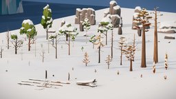 Poly Nature Pack: Winter tree, winter, assets, ice, rocks, snow, nature, icicles, iceberg, lowpoly, environment, noai
