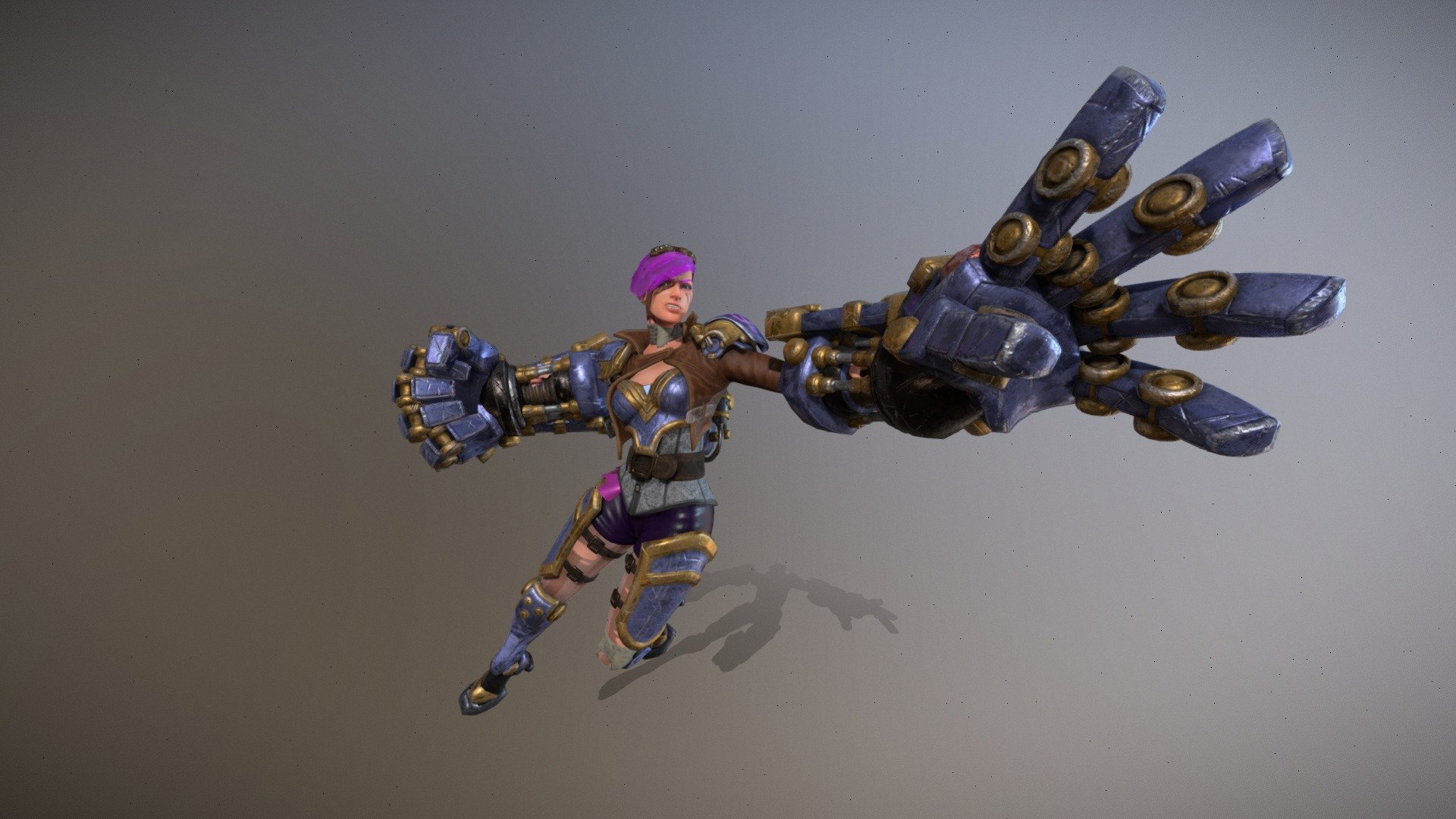 Model i made of Vi from league of legends. 

Made in Blender with a few custom shaders, rigged with rigiffy (for the body and clothes) and a simple rigg for the atlas gauntlets to control wirst and finger movement. The model has PBR materials and each part of the clothes and accesories is a individual mesh that can be turned on or with 2K textures

The file contains the .Blend file with the rigged model for you to use as you please - Vi (Rigged with riggify) - Buy Royalty Free 3D model by Woophy (@woophy101) 3d model