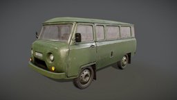 Old Military UAZ 452  |Game-Ready| green, truck, soviet, vintage, retro, russian, old, ussr, uaz, mili, 452, car