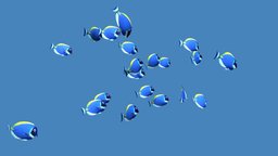 Blue Tangs fish, tropical, life, underwater, coral, ocean, tang, bay, crowd, schooling, deep-sea, tropical-fish, animation, blue, sea