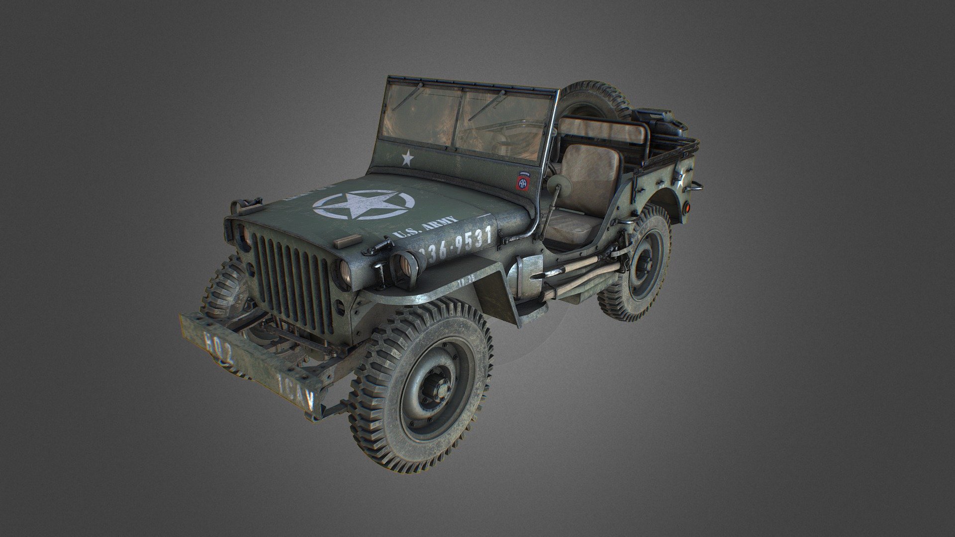 Uncovered WW2 willys jeep - WW2 jeep B - 3D model by oberon3d 3d model
