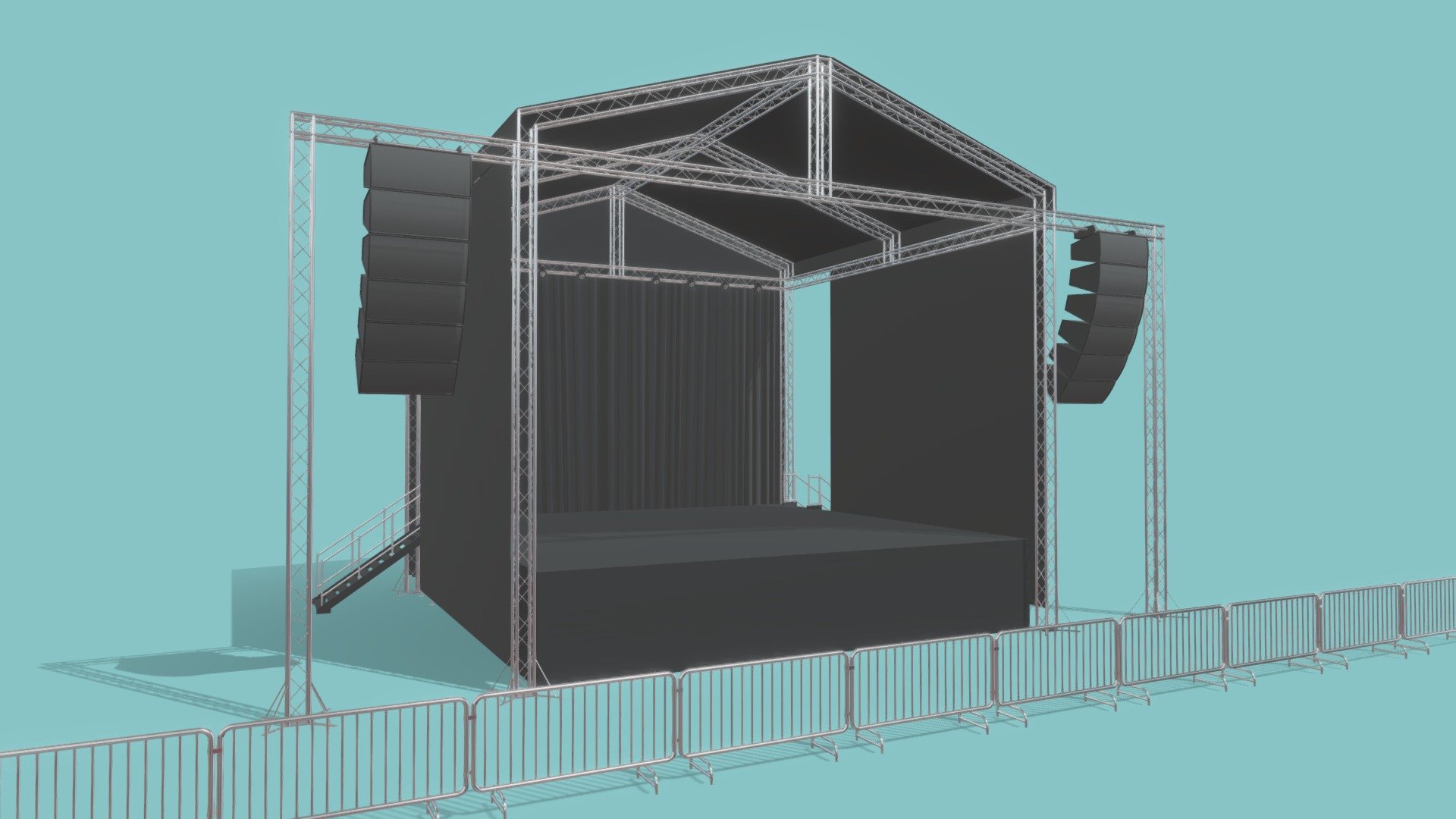 Concert Stage 8

Measurements:


Platform is: L: 9.5m, W: 9.5m, H: 1.7m
Inner height (from the top of the platform to where the curve of the ceiling starts): 6m
Total height from bottom to top: 10m

IMPORTANT NOTES:


This model does not have textures or materials, but it has separate generic materials, it is also separated into parts, so you can easily assign your own materials.

If you have any doubts or questions about this model, you can send us a message 3d model
