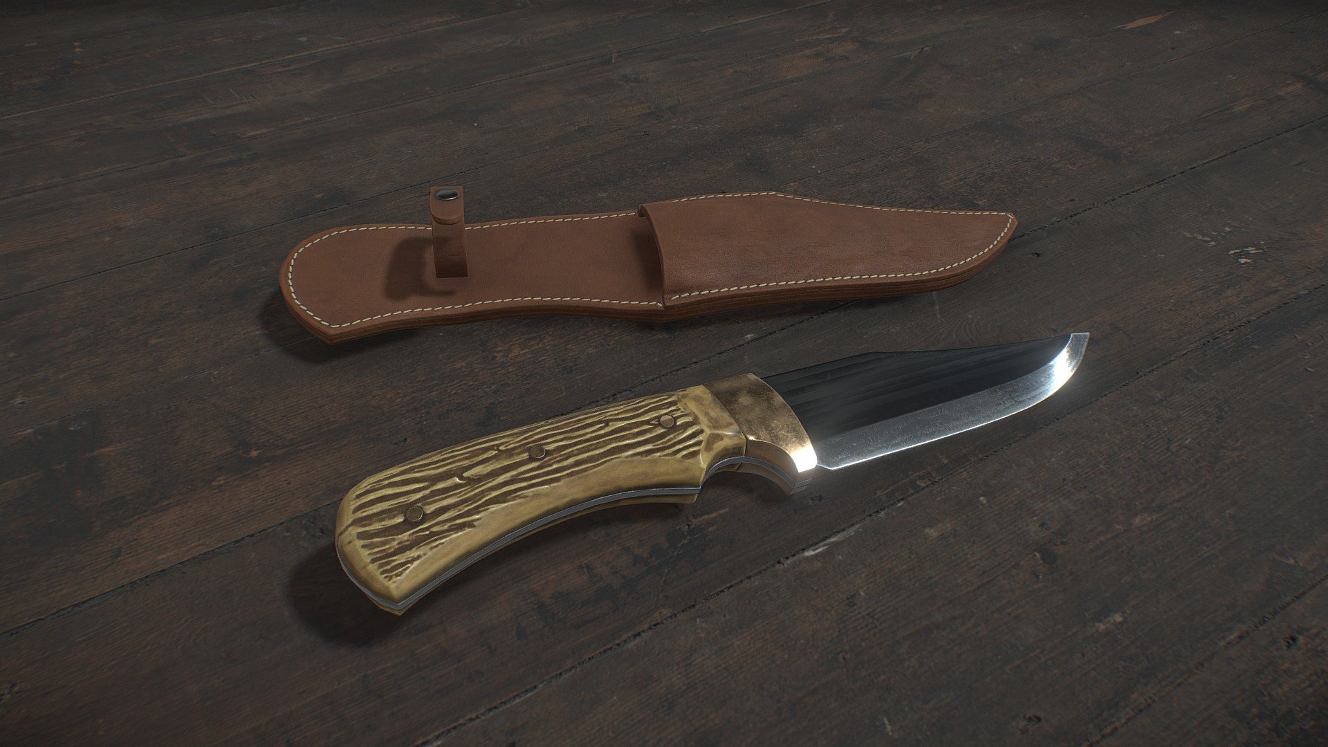 Hunting knife with holster. Game ready asset.
TRI count: 4902
2x4K texures for the knife and the holster 3d model