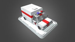 Cartoon Low Poly Ambulance Car