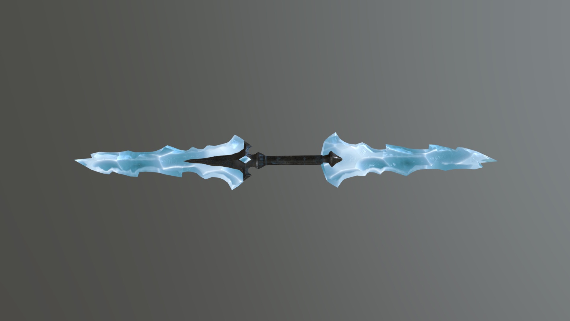 The last of the evolution weapons is two-handed, double-edge sword. The most powerful one of all. Requires unique skills and training, moreover, extreme strength of the user. As all previus evolutions, the sword is a signature weapon of The Icy Veins Kindgdom. However, with this sword is equiped the high defence commander, who is the personal guard of the royal family. The crystal in the sword is a piece of the ice from the heart of Icy Veins deeps. It’s the coldest known thing in the world. Only royal family of the Kingdom is allowed to touch and use it, otherwise it causes an instant freeze and painful death. There are other 2 weapons with the same message which is to protect the world’s ice and the kingdom to keep balance between the elements in the world. 

It’s game ready, low-poly game asset. Modelled in Autocad Maya, detailed in Pixologic Zbrush and textured in Substance Painter 3d model