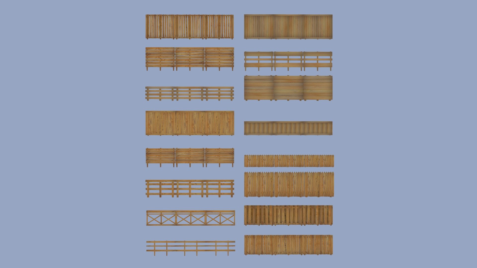 A Fence Pack with 16 Modular Wooden Fences or Barricades That Can Be Used In Your Projects 3d model