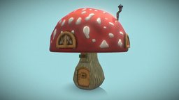 Mushroom House red, mushroom, ready, window, baked, allinone, handpainted, texture, lowpoly, house, stylized, door, gameready