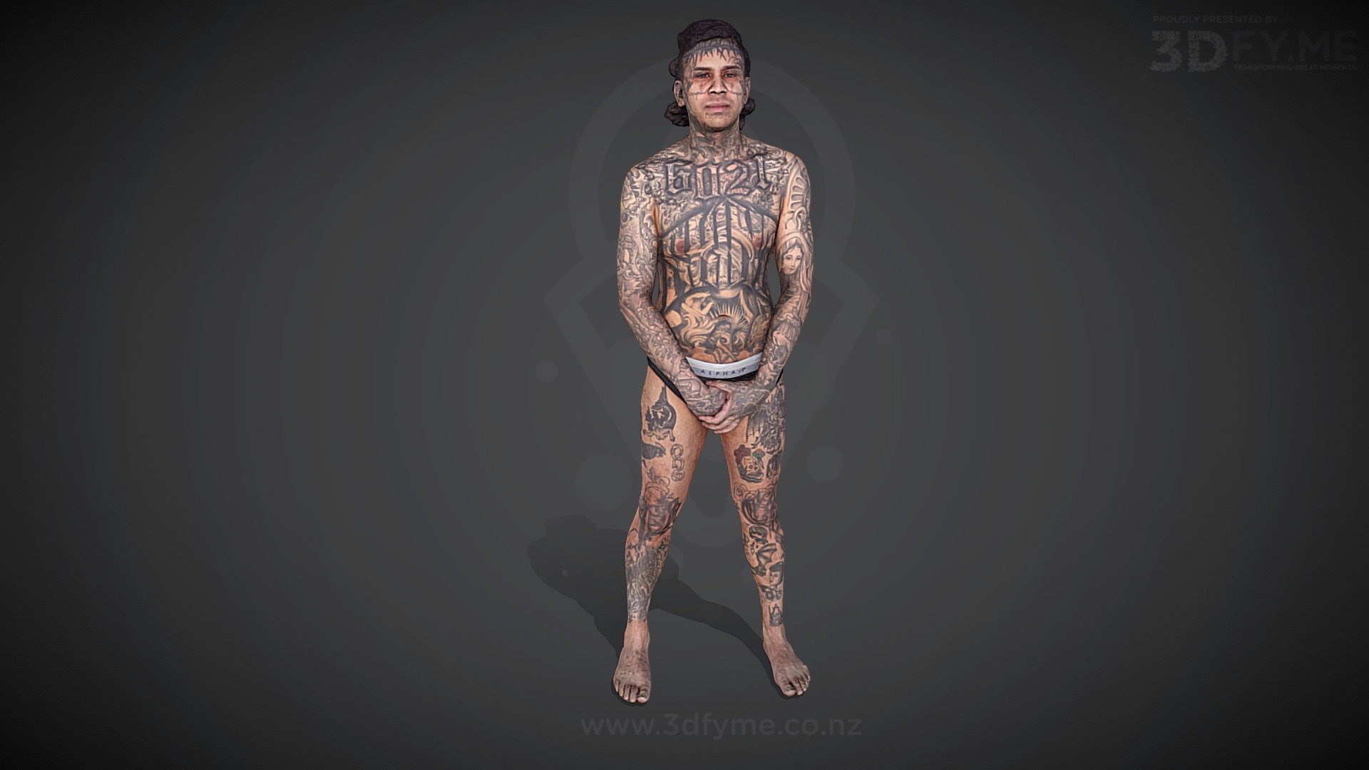 Photogrammetry raw scan, 140 pics (8 MP), decimated, texture re-projected (raw diffuse map, 8k) - Brendan, Wellington Tattoo Convention 2021 - 3D model by 3Dfy.me New Zealand (@smacher2016) 3d model