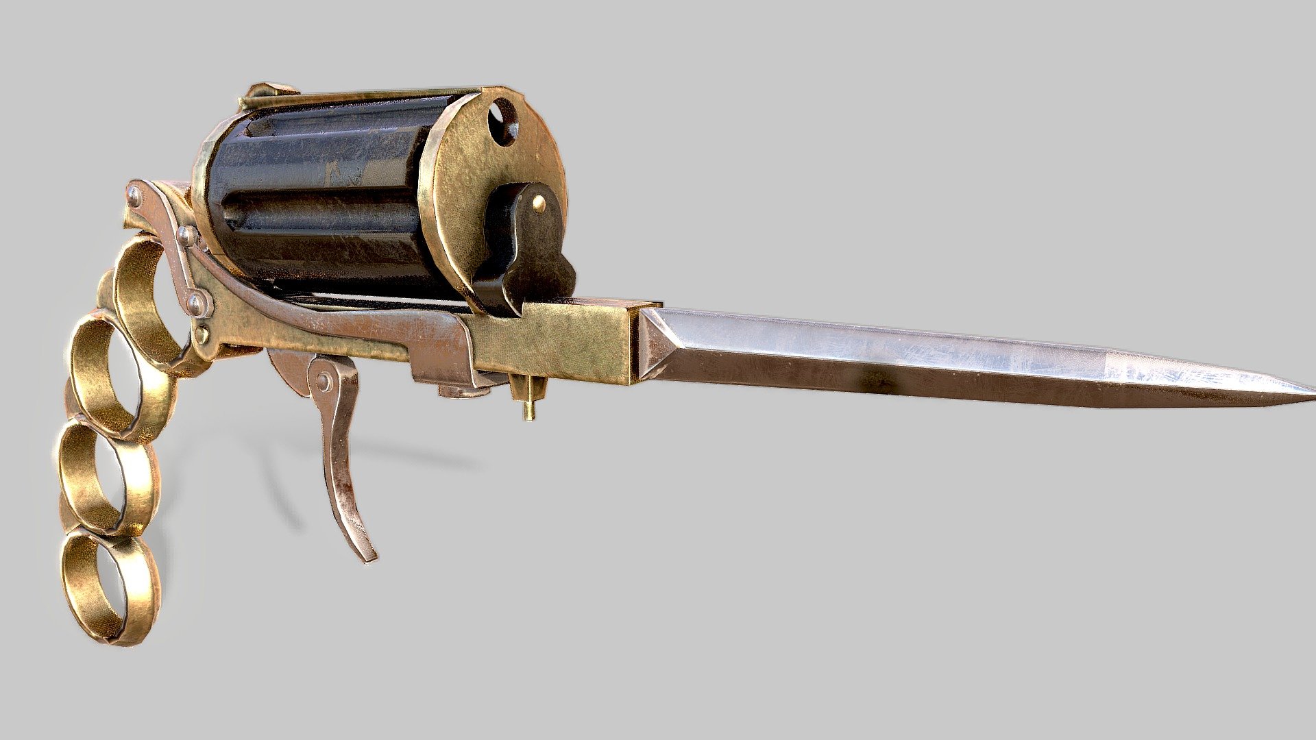 Prompted by the lovely staff here at Sketchfab, I have decided to research a bit more about the pistol this model is based on, and boy was it a fun read!

Fun Fact: It costs over 3000$ today

The design dates from the 1860s, and is attributed to Louis Dolne. The gun was manufactured until the end of the 1800s.

One of the rarest gambler/hide away/ personal defense deringers around. Incorporates a 6mm (22) rimfire revolver, &ldquo;knuckles