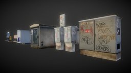 ELECTRICAL BOXES + PARKING MACHINE & PROPS realtime, realistic, gamereadyasset, streetprops, electrical-box, pbr, lowpoly, street, various-models, modelpack