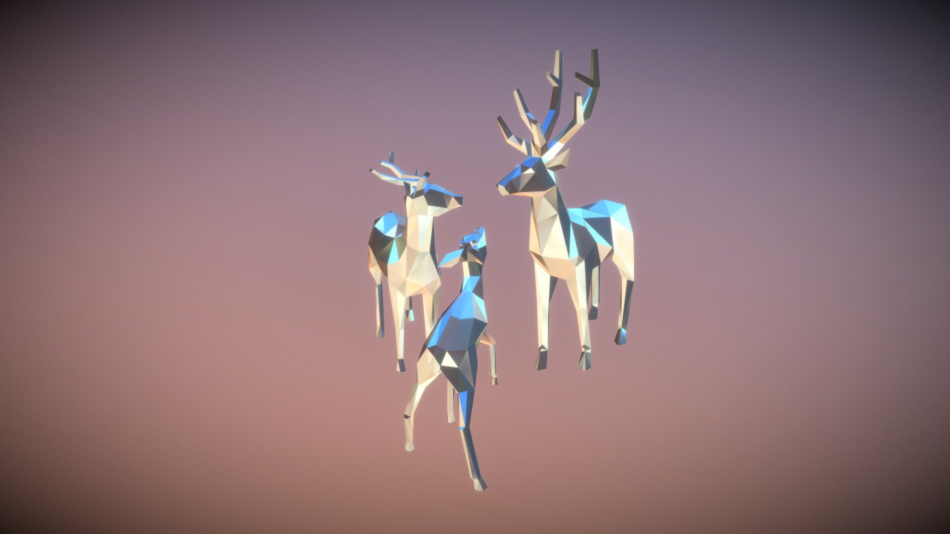 The task was to create a cute low poly deer family 3d model