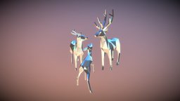Polygonal Deer Family pet, polygonal, deer, lowpoly, animal