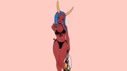 demon girl demi going to the beach cute, demon, beach, bikini, stilized, animegirl, outlined, demongirl, free, anime