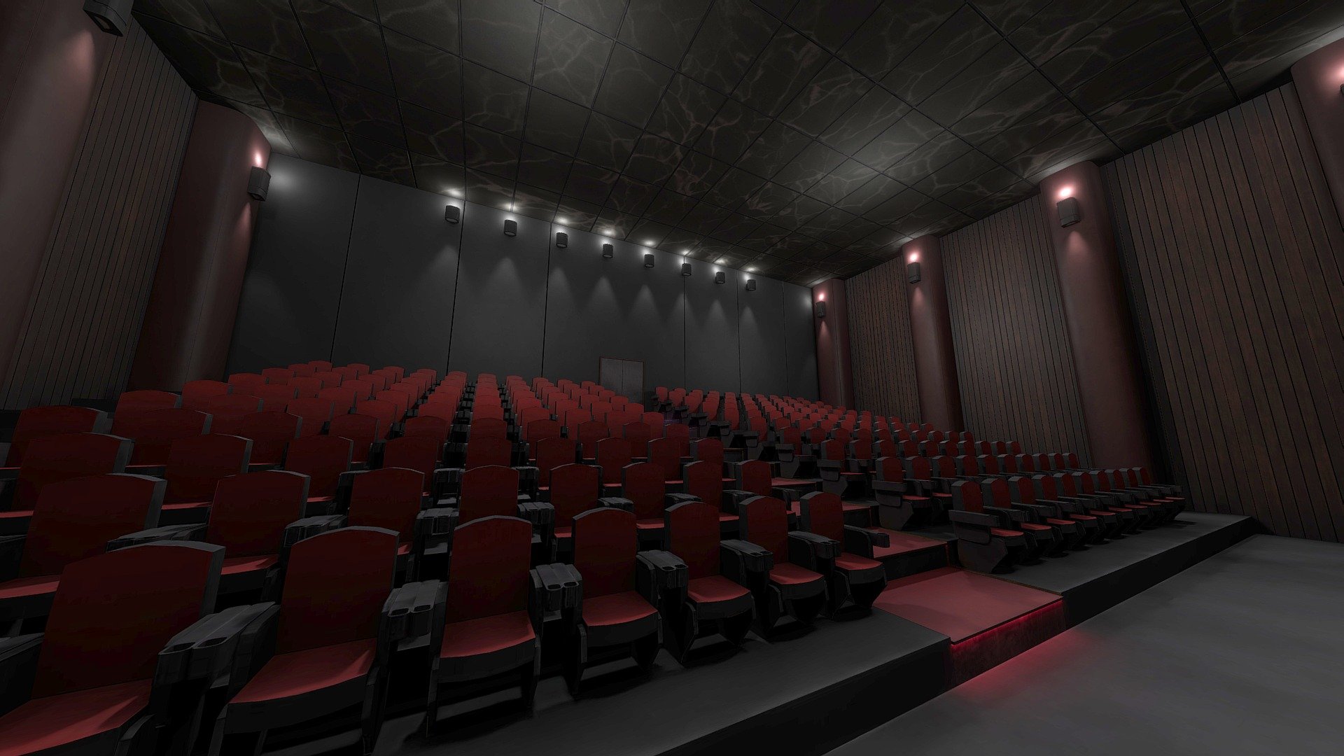 VR cinema modeled in Blender and textured in Substance Painter.

The scene has baked in lighting 3d model