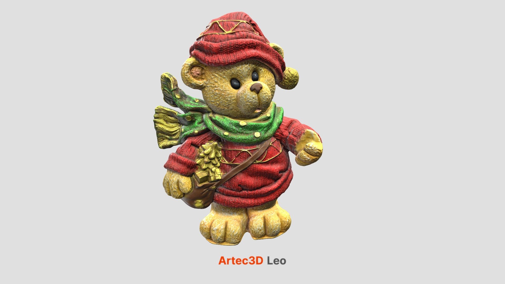 A 3D model of a Christmas bear brought to you by Artec Leo, a photo camera, and Artec Studio 16’s all-new photo texturing feature. The bear was put on a turntable for full coverage, then scanned and photographed in a standing and lying position to make sure all the hard-to-reach areas were captured. Artec Leo, the fastest wireless scanner on the market, was able to get scans of photo-realistic accuracy in three takes and in less than 30 minutes. These scans were then combined with pictures and processed in Artec Studio 16 for another hour to achieve the best possible texture. Go ahead and rotate the model to admire all the cutest details – a knitted scarf and a sweater, a cross-body bag full of presents, even a pom-pommed beanie, all brilliantly rendered in full color with not a single bit missed. This 3D bear is so realistic it seems not just Christmassy, but seriously fluffy!

Scanning time: 30 min
Processing time: 1 hour - Christmas Bear - 3D model by Artec 3D 3d model