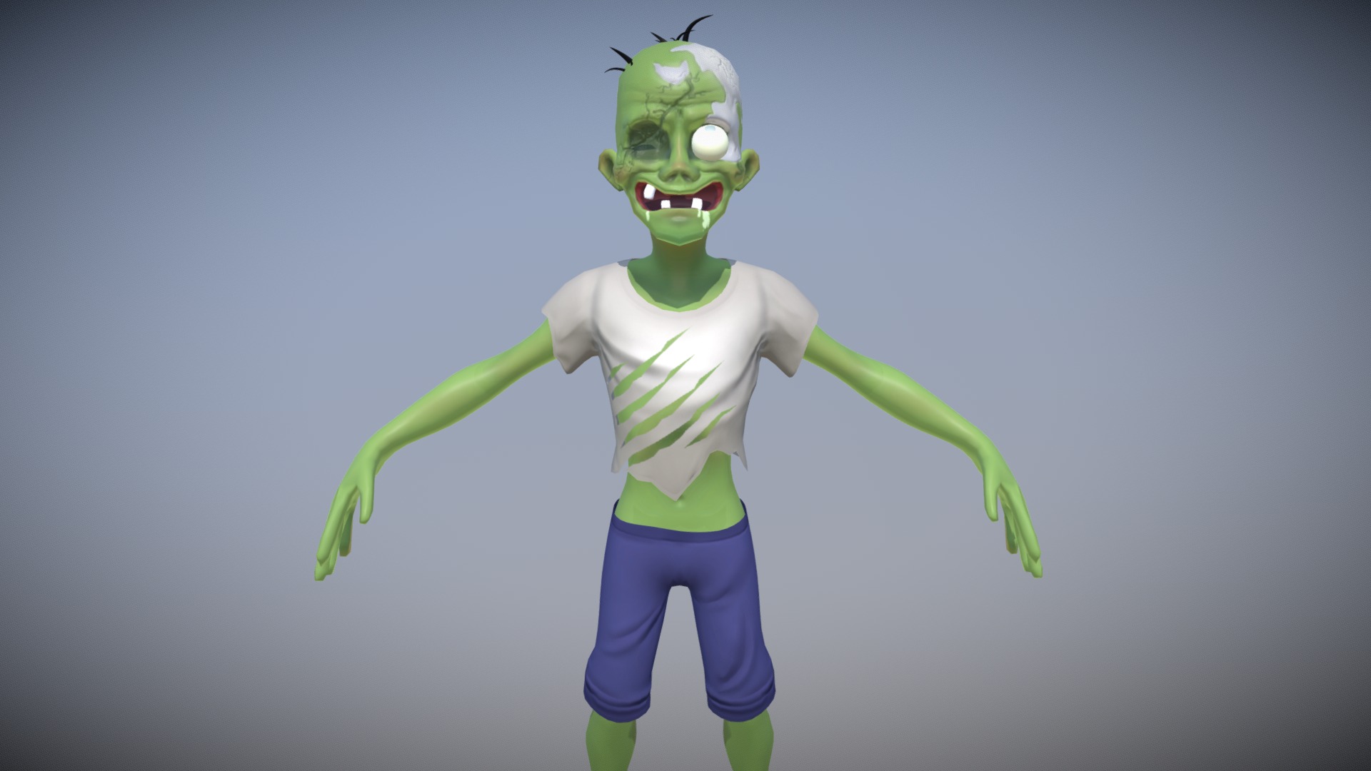 A low poly zombie character. Unwrapped OBJ's have seperated textures on each mesh 3d model