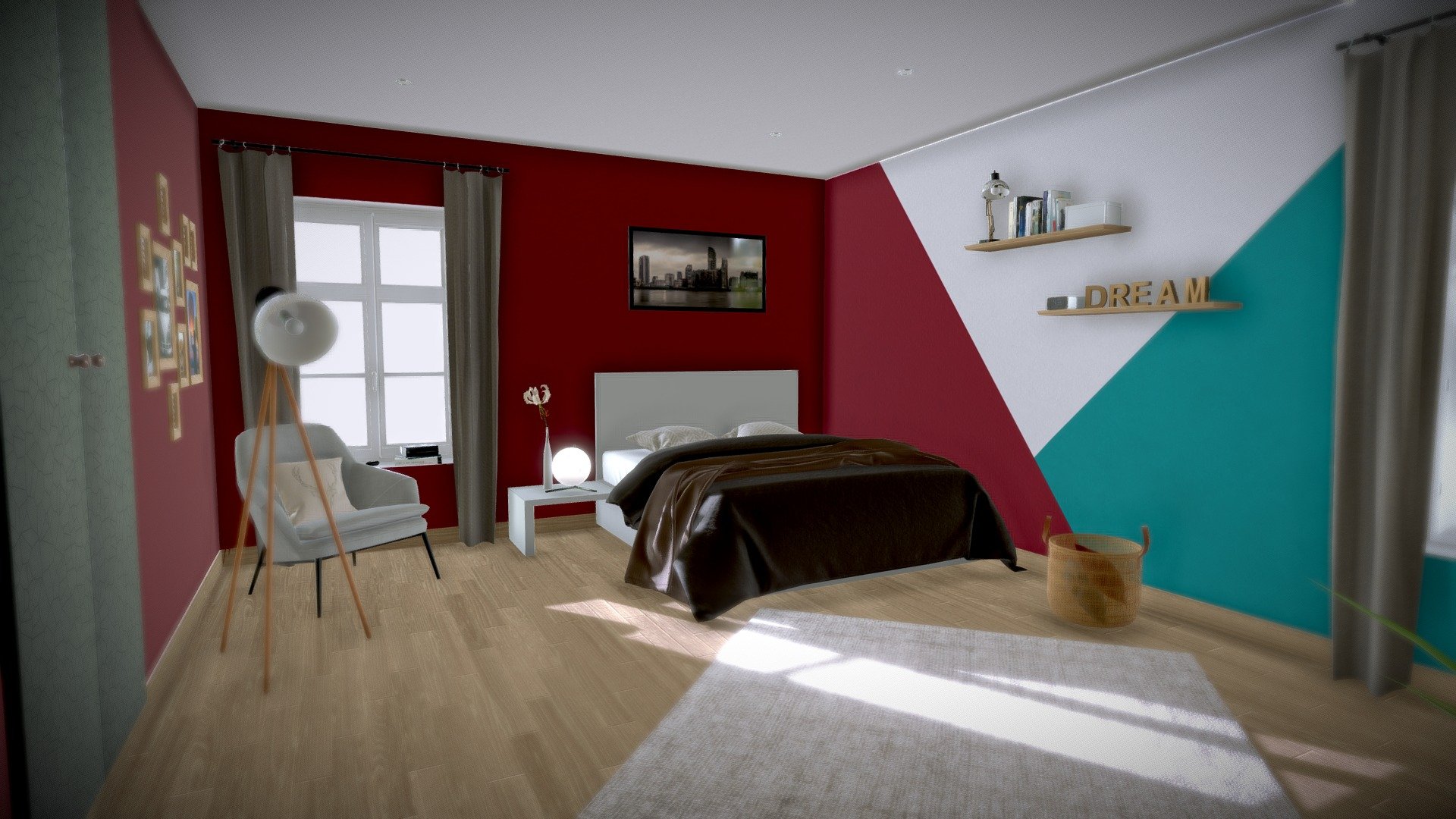 Bedroom test with my assets library 3d model