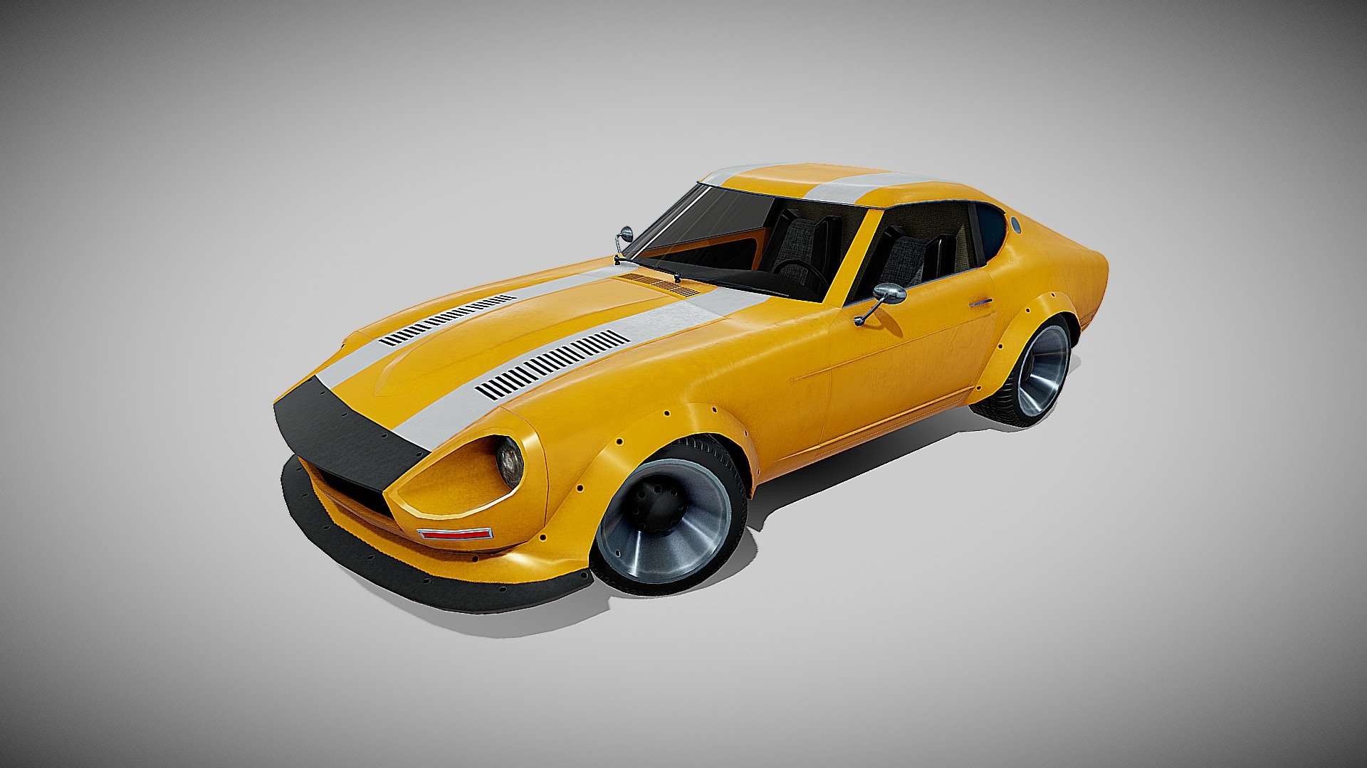 Game ready drift car. Model scale Unity engine. Easy to apply to all kinds of car physics in Unity engine. The model is divided into parts: doors, glass, wheels 3d model