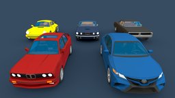 Lowpoly cars pack bmw, ford, pack, sportcar, dodge, toyota, porche, low-poly, cartoon, game, lowpoly, gameasset, car, stylized, gameready