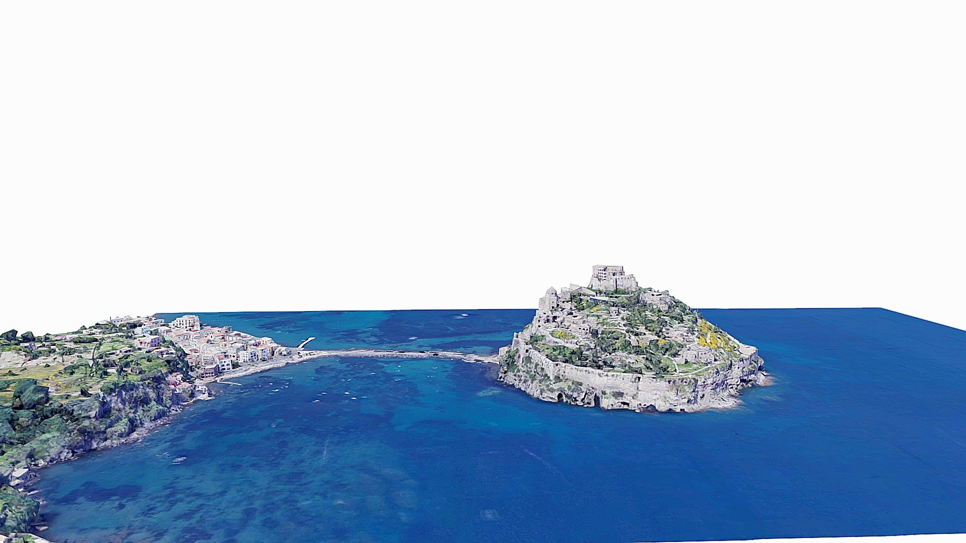 If someone is interested in the model, you can contact me through the following email potorro44@hotmail.com

Aragonese Castle (Italian: Castello Aragonese) is a medieval castle next to Ischia (one of the Phlegraean Islands), at the northern end of the Gulf of Naples, Italy.[1] The castle stands on a volcanic rocky islet that connects to the larger island of Ischia by a causeway (Ponte Aragonese).

The castle was built by Hiero I of Syracuse in 474 BC. At the same time, two towers were built to control enemy fleets' movements. The rock was then occupied by Parthenopeans (the ancient inhabitants of Naples). In 326 BC the fortress was captured by Romans, and then again by the Parthenopeans. In 1441 Alfonso V of Aragon connected the rock to the island with a stone bridge instead of the prior wood bridge, and fortified the walls in order to defend the inhabitants against the raids of pirates 3d model