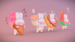 Bunny love, stars, icecream, donut, kawaii, bunnies, watermelon, sushi