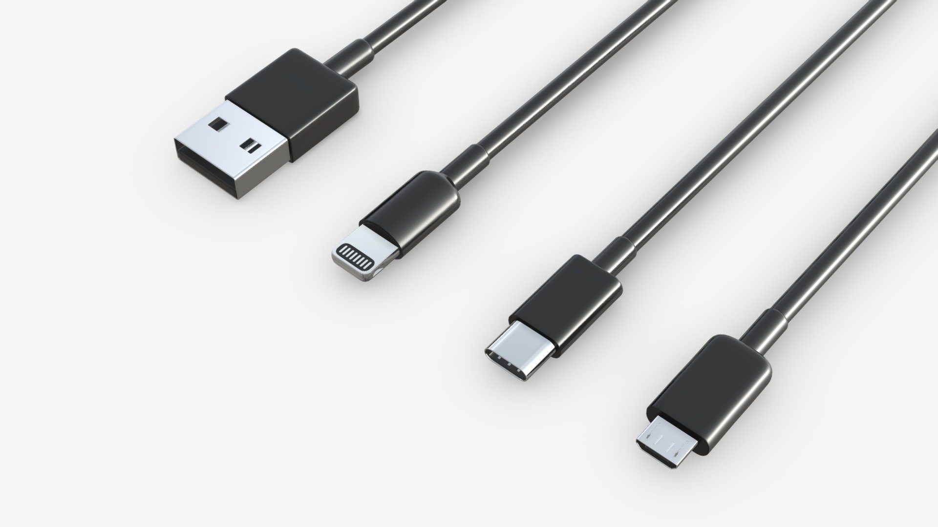 USB C lightning cables set black - Buy Royalty Free 3D model by HQ3DMOD (@AivisAstics) 3d model