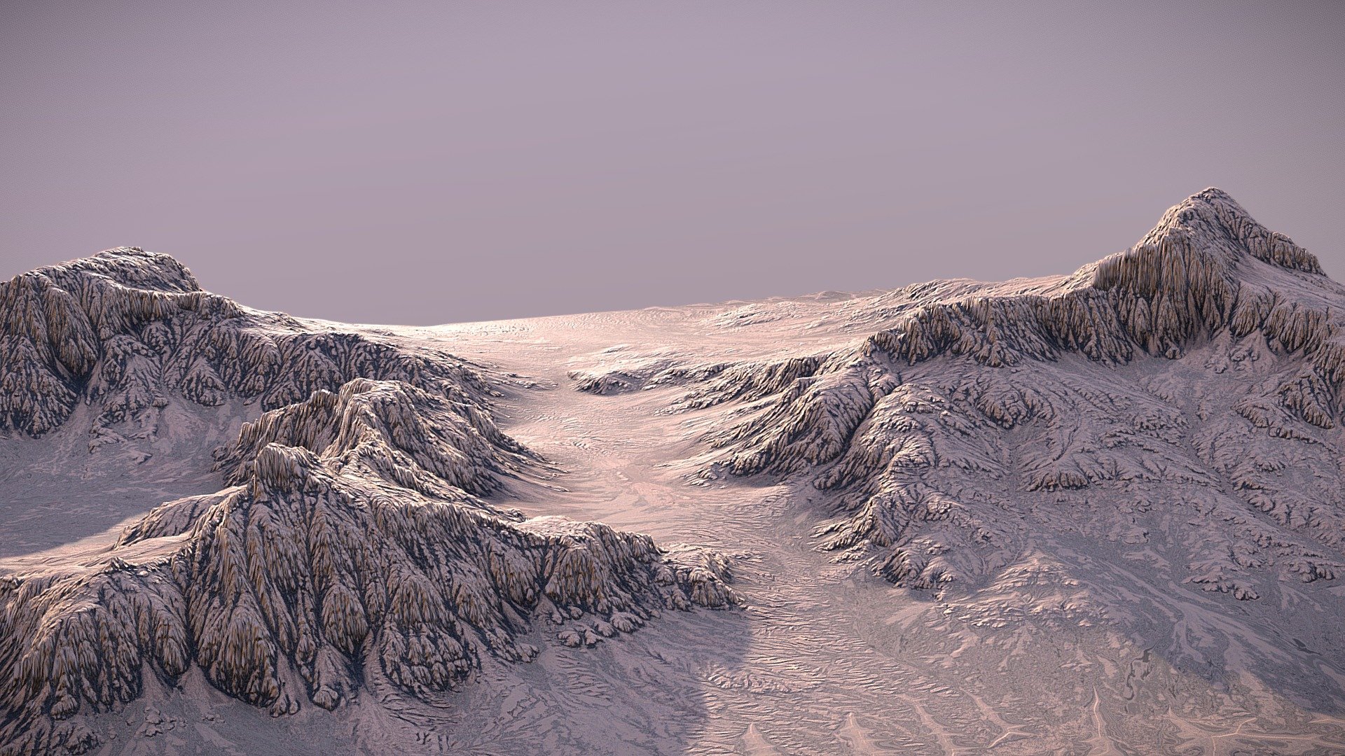 A model of three mountains with passages between them. The model has rocks and dunes for realism. The border is smoothed for combination with other landscapes 3d model