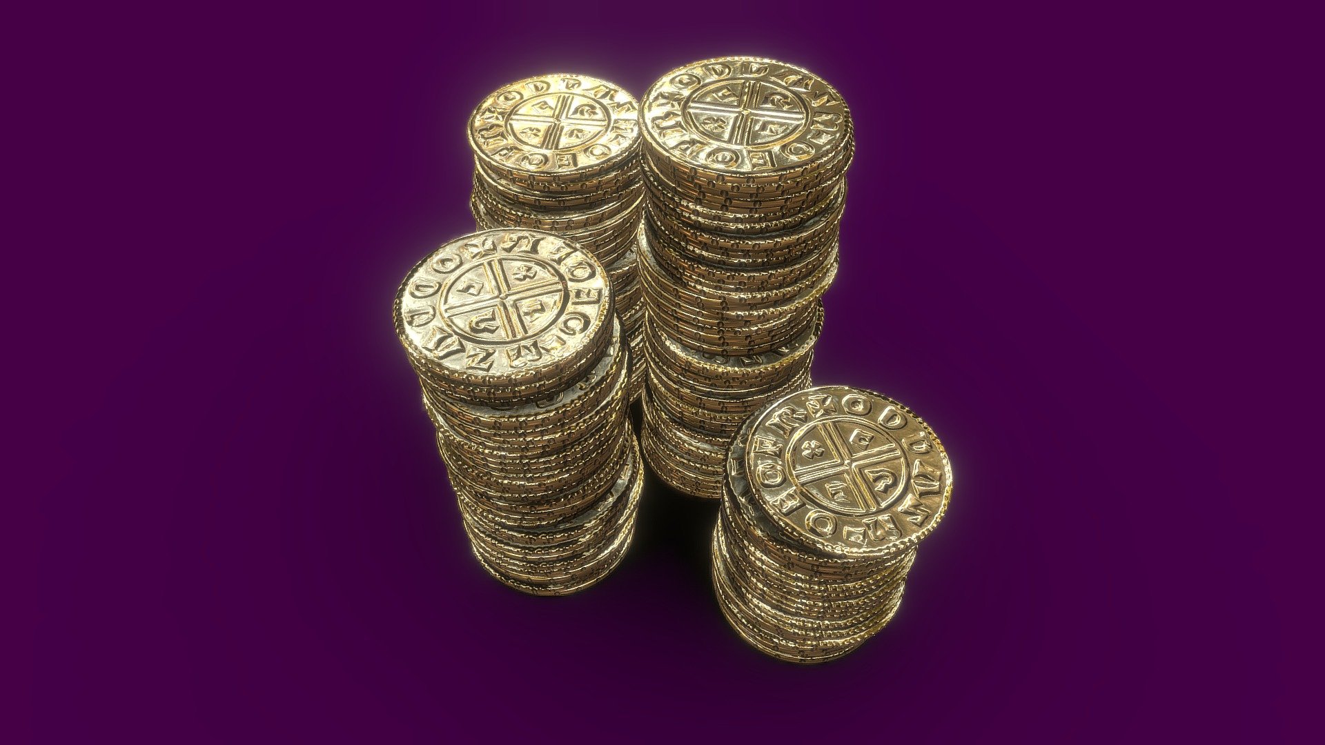 Pure and clean golden stack of York coins 3d model