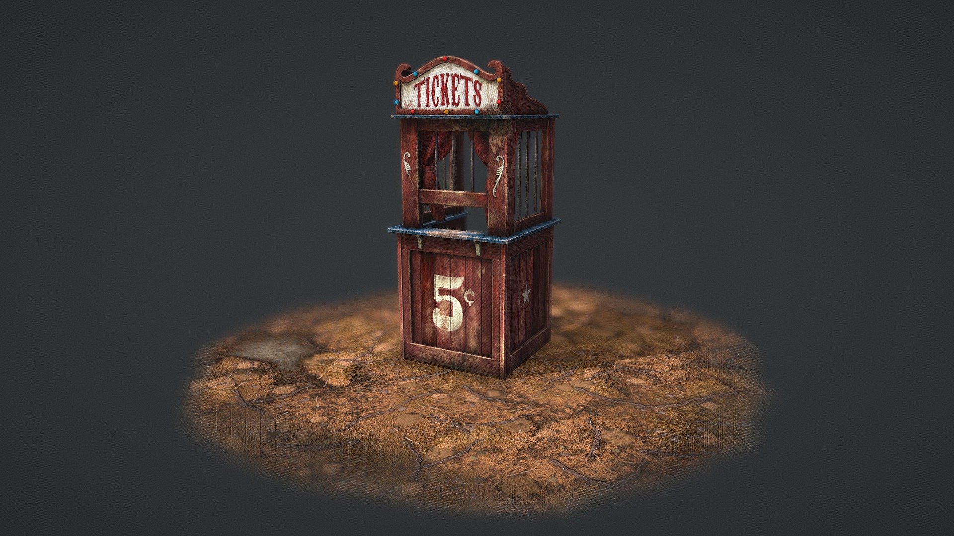 Game ready asset of a 1940's Ticket Booth for a hypothetical horror game. This asset uses 4k textures and would be suited for any horror related game or enviroment. 

This asset was part of a University task but other than that has not been used in any other projects, therefore I am posting it as my first asset for sale to help support myself during my final year in university! The tilable ground textures are also included.

More renders and shots of the booth can be seen on my Artstation post here: https://www.artstation.com/artwork/oAPaAJ - 1940's Ticket Booth - Buy Royalty Free 3D model by Grizzlewood 3d model