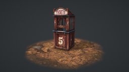 1940s Ticket Booth mesh, 3dart, damaged, booth, old, 1940s, sale, carnival, unrealengine, wear, desolate, cheap, 3d, lowpoly, gameart, wood, horror, gameready, ticketbooth, engineready