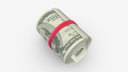 American dollars roll tied with rubbers roll, money, paper, business, american, currency, dollar, bank, bill, note, finance, stack, cash, tied, hundred, heap, 3d, pbr, banknotes, rubbers