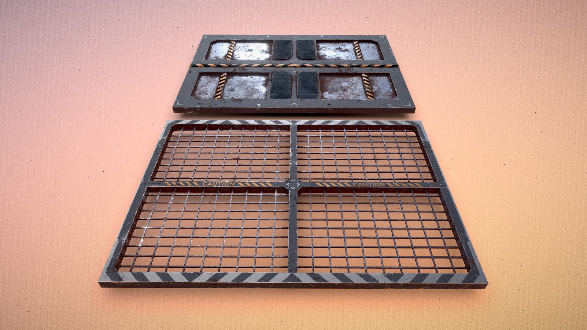 These are a couple of floor panels I created for an industrial sci-fi environment I'm working on. The designs are my own. I wanted to do something other than the typical 1:1 square panel. I plan on making a few more designs in the same style before my environment is complete. No sculpt needed for these, all texture work was done in substance painter 3d model