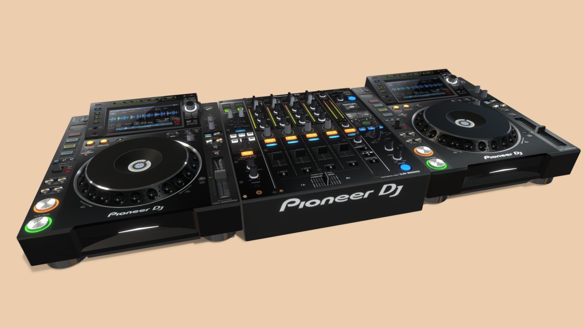 1x Pioneer DJM 900 NXS2

2x Pioneer CDJ 2000 Nexus 2
 - Pioneer DJ Mixer - 3D model by sevenhannover 3d model