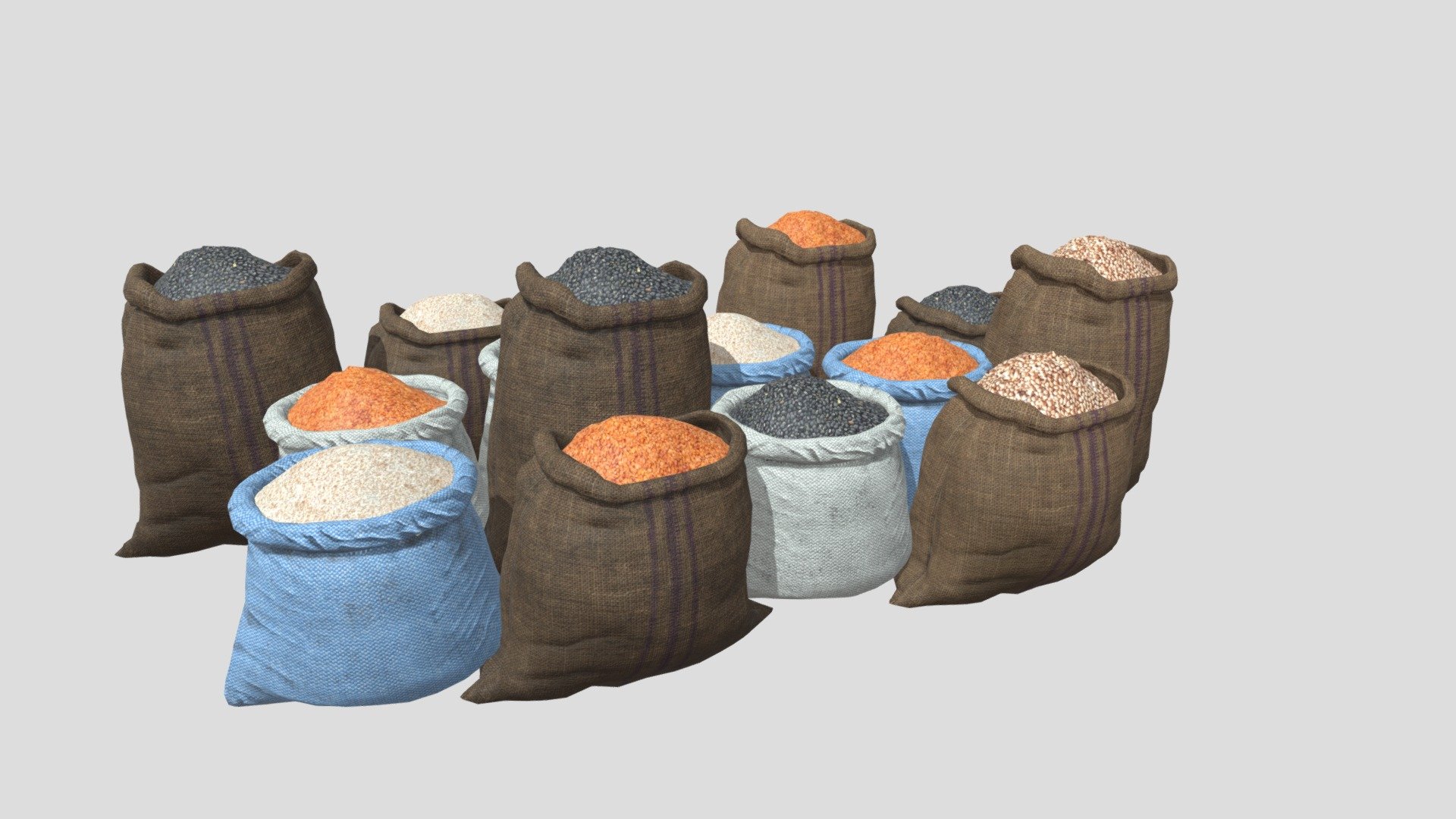 Rice, Bag, 3D Models, - BAGS WITH SEEDS - 3D model by IACG 3d model