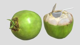 Coconut 02 Low Poly PBR tree, food, fruit, tropical, half, palm, photorealistic, exotic, nut, vr, ar, cut, realistic, scanned, package, coconut, coco, chunk, metaverse, asset, game, 3d, low, poly, scan
