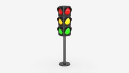 Traffic lights on column lamp, green, red, traffic, urban, road, column, sign, signal, safety, yellow, stop, warning, stoplight, semaphore, 3d, pbr, street, light