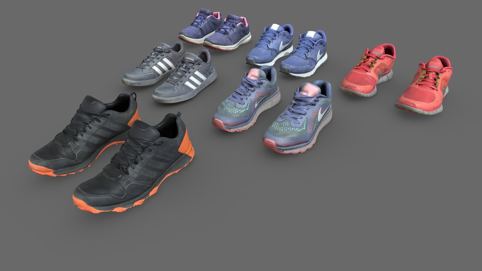 Collection of 6 Lowpoly Shoes

Models have from 6000 to 9000 polygons

Pbr Maps: Diffuse, Normal, Specular, Glossiness, Ambient Occlusion and Cavity ( all in 4k resolution)

I have created all maps from high poly mesh with 1.5 million polygons that can be used on low poly mesh. Models are usable for games, VR/AR. Contains only quads, and it is available in multiple formats obj, ma &amp; fbx.

Thank you for interest.

Best regards! - Shoe Collection 001 - Buy Royalty Free 3D model by Radju 3d model