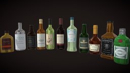 Alcohol bottles beer, whiskey, props, alcohol, game-ready, bottles, liquor, vodka, liqueur, substancepainter, low-poly, asset, lowpoly, bottle, environment, noai