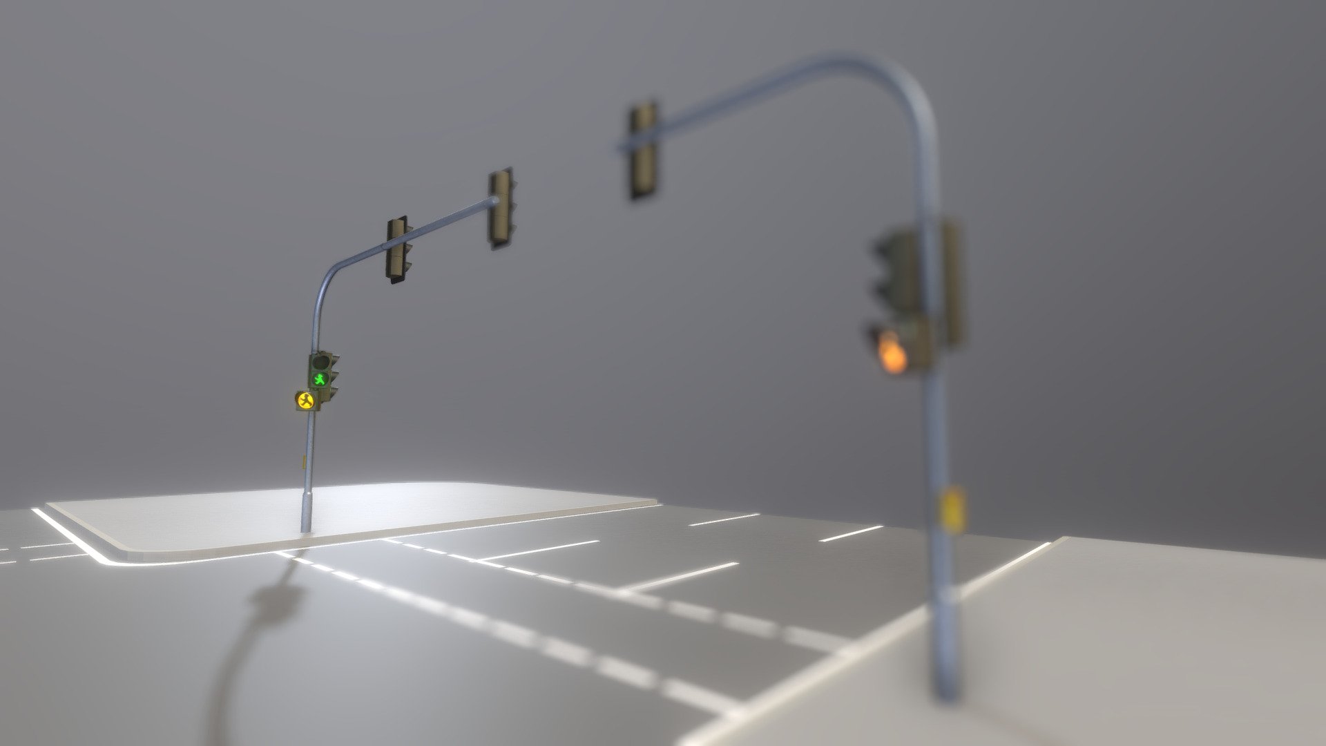 Ampelkreuzung dreispurig mit gelbem Warnlicht für Fußgänger.

 - Ampelkreuzung dreispurig mit gelbem Warnlicht - Buy Royalty Free 3D model by VIS-All-3D (@VIS-All) 3d model