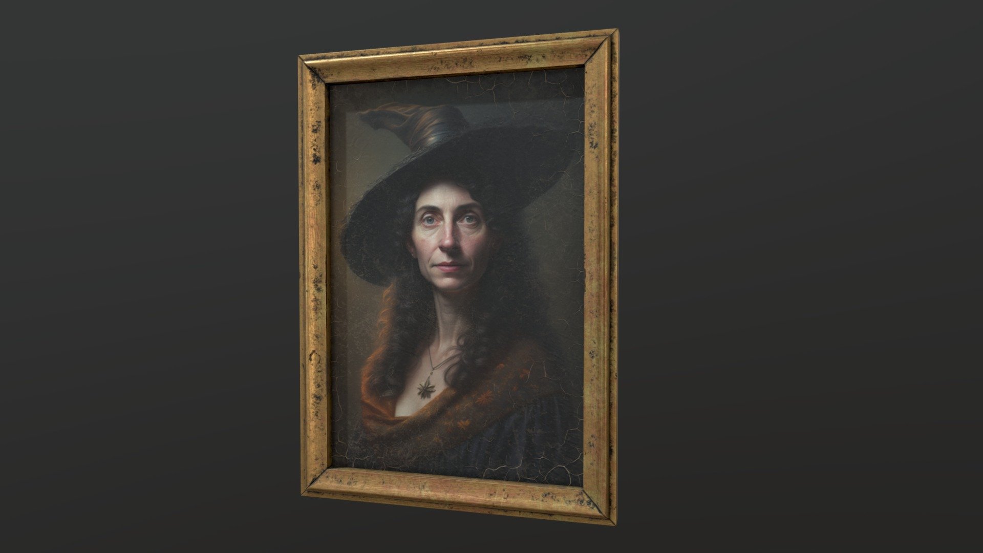 I've made a collection of fantasy portraits, you can find all the models in: skfb.ly/oESqW

This one is an old oil painting portrait of a witch.

4K maps: Base Color, Normal (OpenGL), Roughness, Metallic and Ambient Occlusion.
Format: .fbx - Old Portrait of Witch - Download Free 3D model by Anskar 3d model