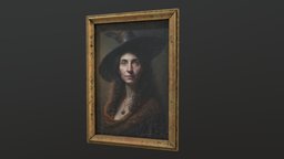 Old Portrait of Witch frame, portrait, medieval, painting, antique, realistic, old, hogwarts, oil-painting, iol, pbr, lowpoly, witch, fantasy, magic, gold, gameready, hogwartslegacy, createdwithai