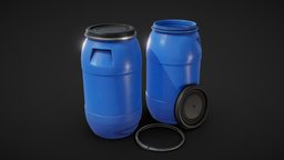 Blue Plastic Barrel food, storage, barrel, chemical, ready, baked, asset, game, blender, low, poly, blue, container, plastic, environment