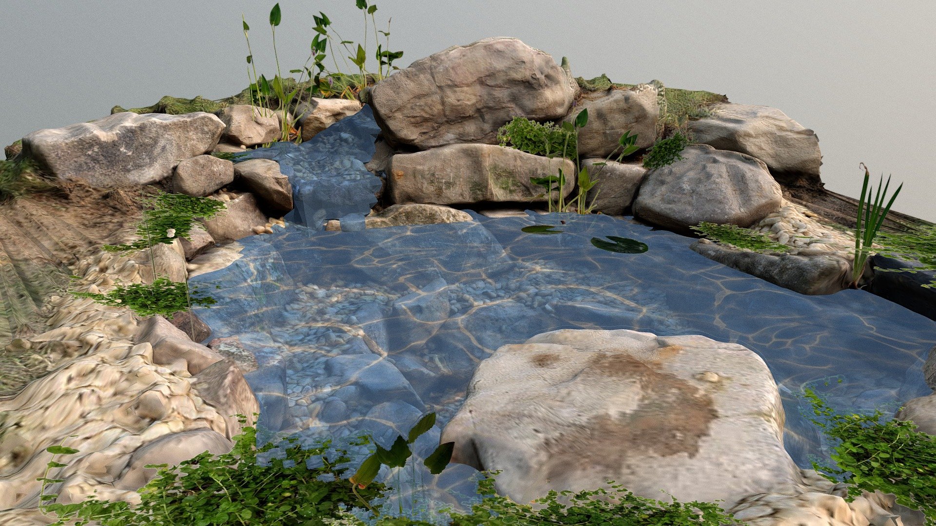 Nice entry pond in Fort Valley, Georgia. This is an 8x8 pond with waterfall and a fish cave underneath the large boulder. Waterfalls face both the driveway and front door to the home. 

Simple and beautiful.

Facebook live of the pond at completion: 

https://fb.watch/d69h2ECG7L/ - Valley Pond - 3D model by Macon Ponds (@MaconPonds) 3d model