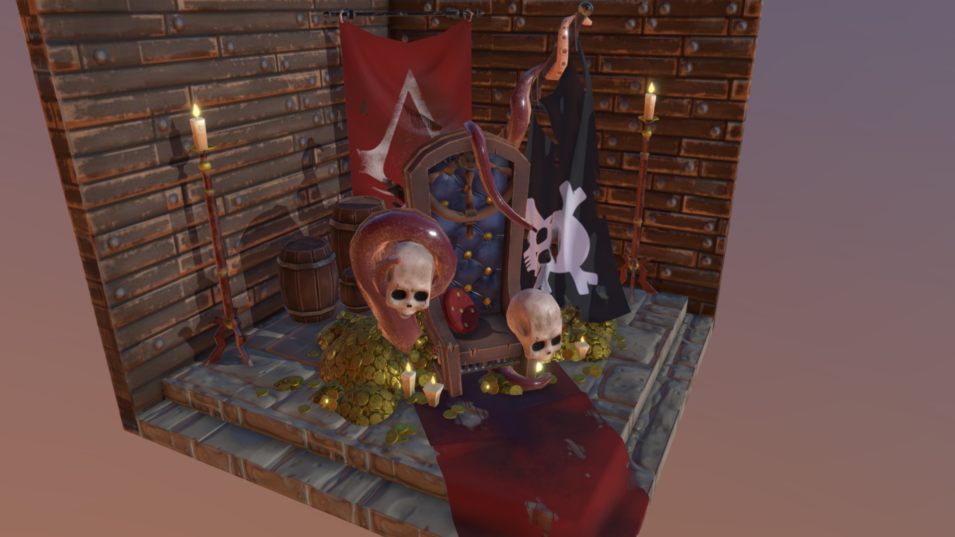 As part of my Ubisoft internship I was tasked with designing, modeling and texturing a diorama of a pirate throne in the Assassins Creed Rebellion style. Modeled in 3DS Max/ZBrush, and textured in Substance Painter 3d model