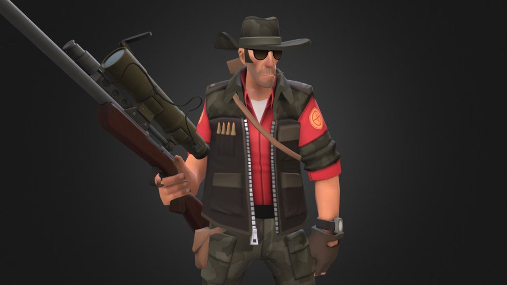 Team Fortress 2 Workshop submission:
http://steamcommunity.com/sharedfiles/filedetails/?id=656653196

Jungle warfare/survival gear for the Sniper 3d model
